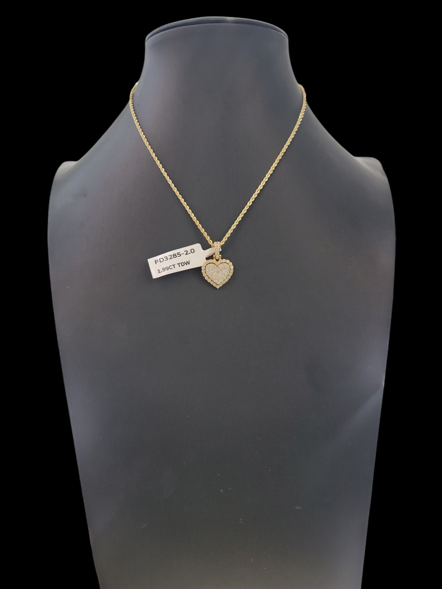 Diamond Heart Pendant, Earring and Gold Chain Set
